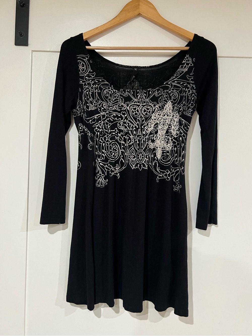 Hot Choco Black Long-Sleeve Scoop Neck Dress with studs Small